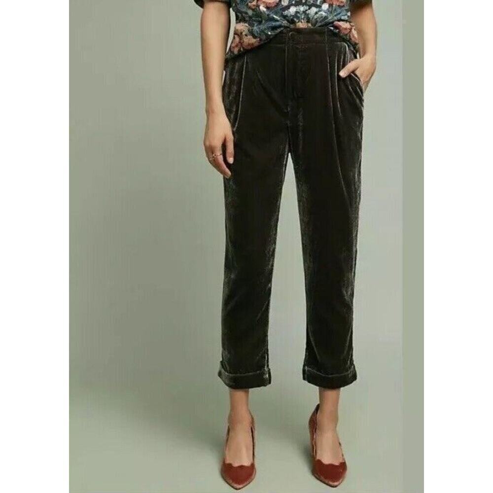 Anthropologie ett:twa Cuffed Velvet Trousers Pants Taupe Brown Size Medium